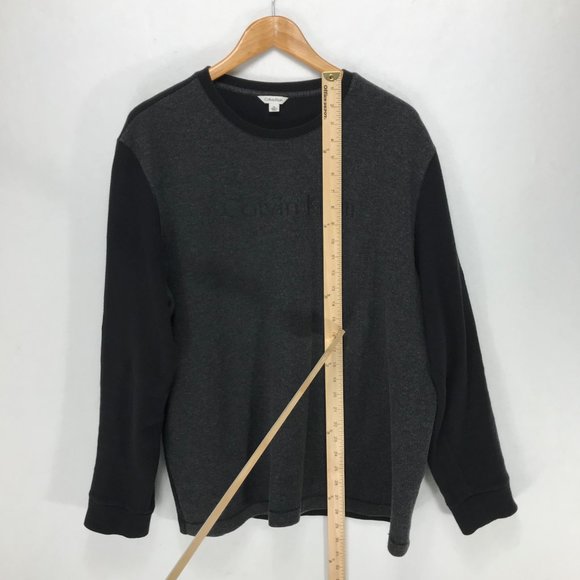 Calvin Klein Sweater Mens XL Black Gray Crew Neck Pullover Logo Long Sleeve - Picture 6 of 9